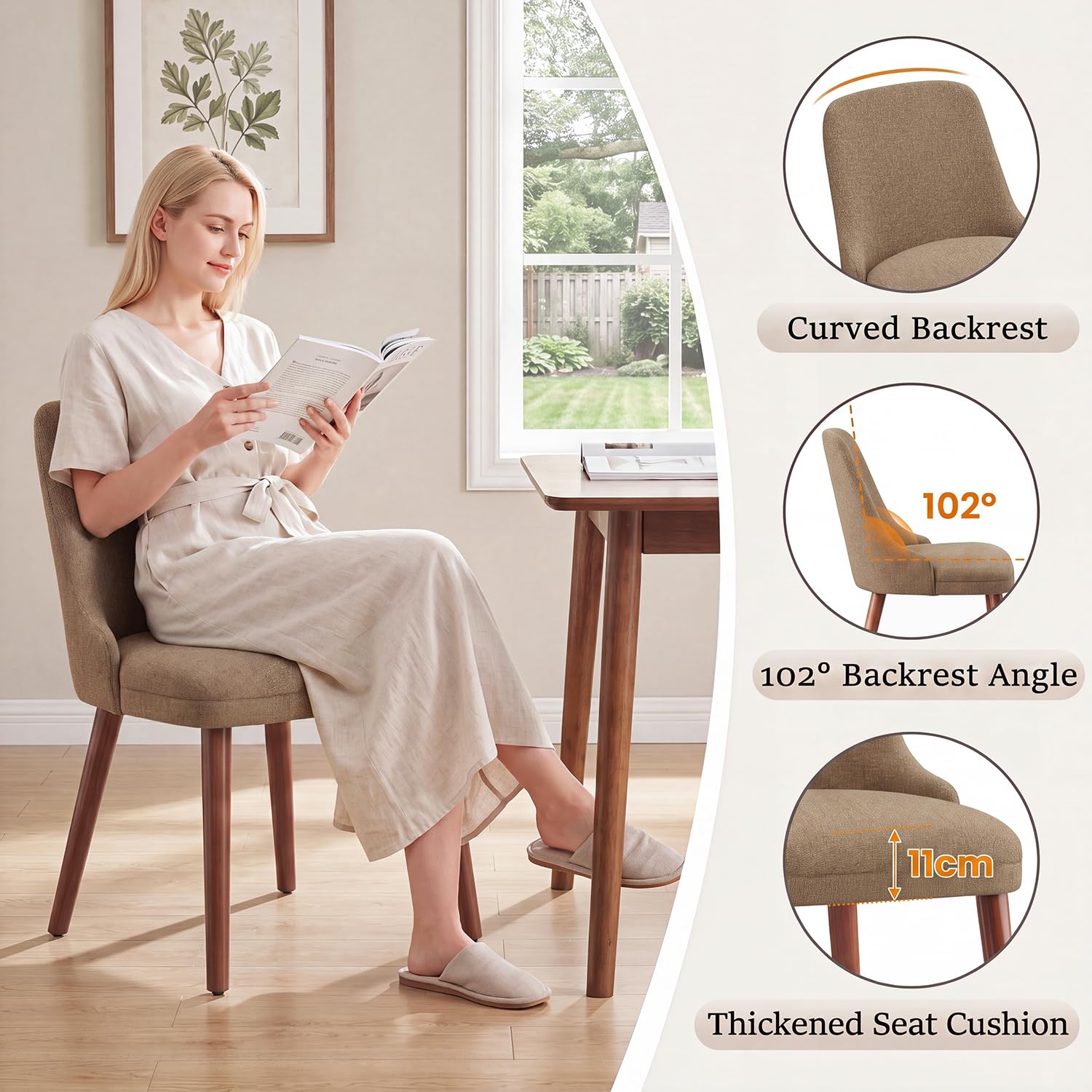 Dining Chairs Set of 4, Upholstered Dining Room Chairs with Ergonomic High Back, Thick Padded Seat, Skin-Friendly Fabric