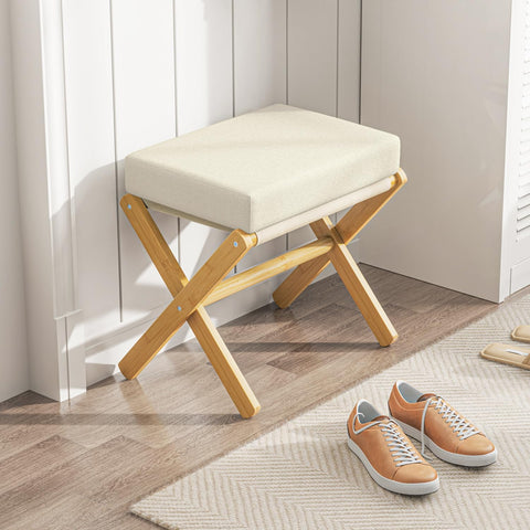 BAMBOOHOMIE Foldable Foot Stool Ottoman, Modern Foot Rest with Bamboo X Legs & Thick Foam Cushion