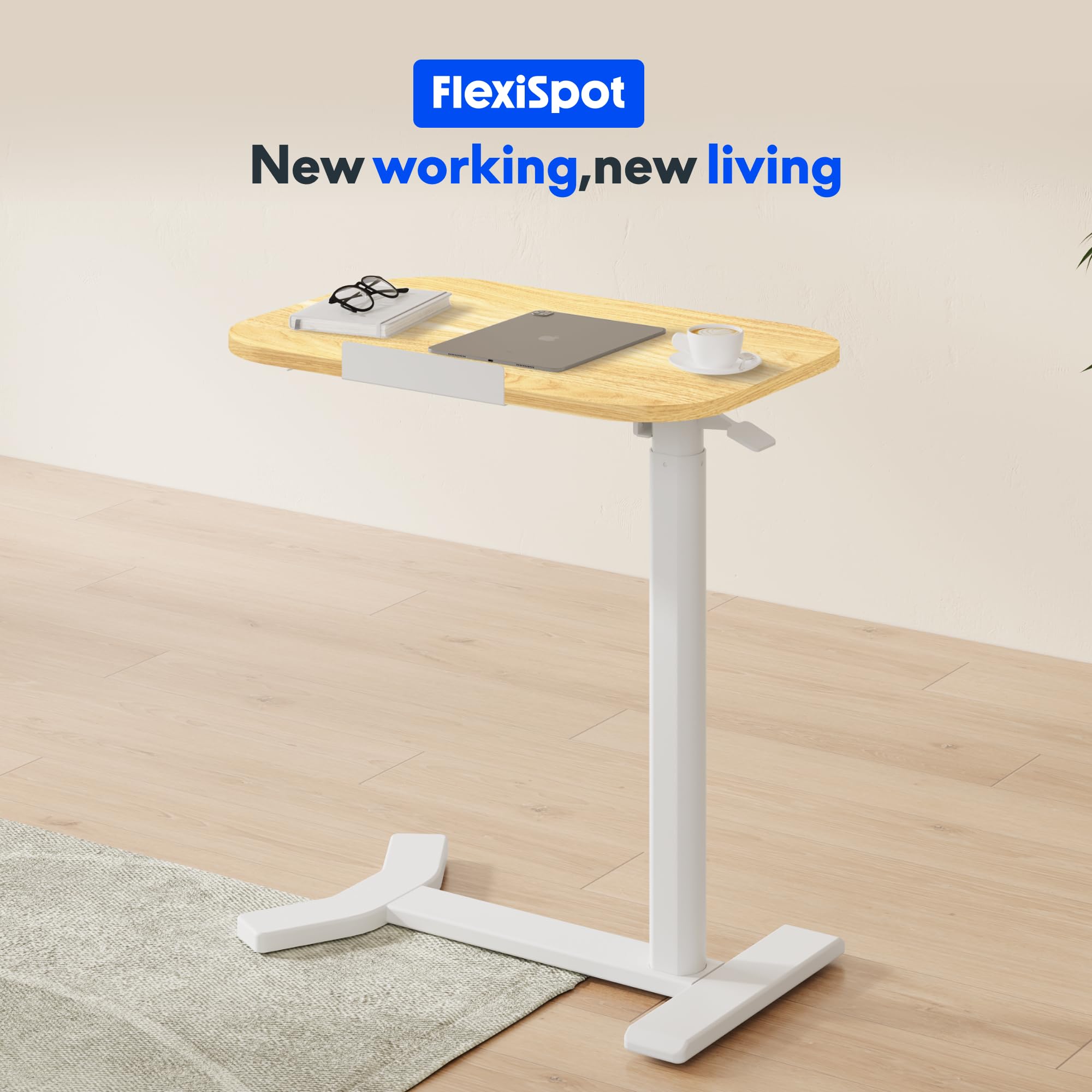 FLEXISPOT Overbed Table with Wheels, Adjustable Height Bedside Table, Rolling Laptop Desk for Bed Sofa, Small Standing Desk 60 x 40 cm