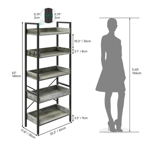 YITAHOME 5 Tier Bookcase, Floorstanding Wooden Shelves with Stable Steel Frame Shelving Unit