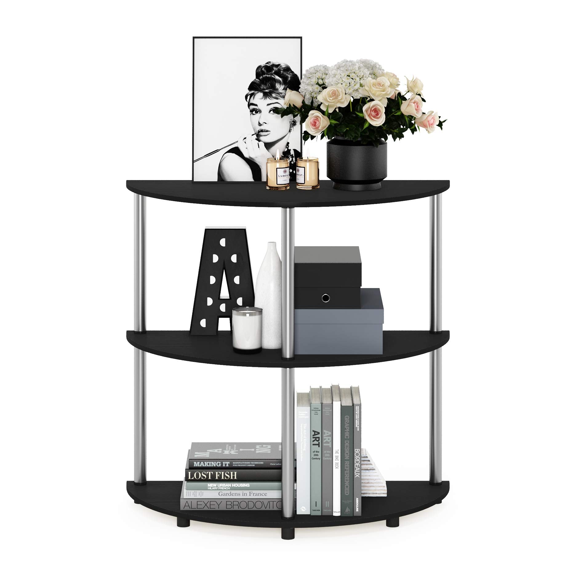 Furinno Frans Turn-N-Tube Half Round Console Table, Black Oak, 79 (W) x 78.1 (H) x 39.5 (D) cm