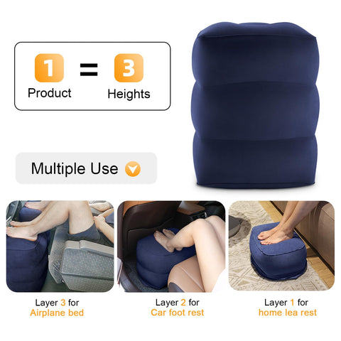 Maliton Airplane Footrest, Inflatable Foot Rest for Kids (Blue, 1 Pack)