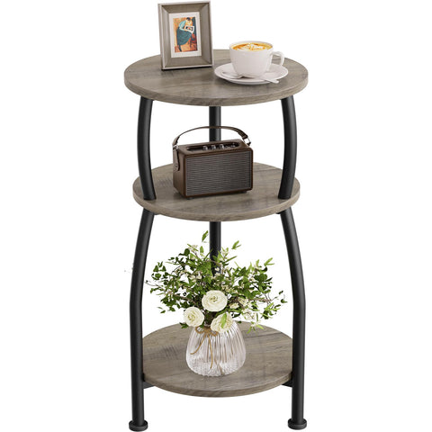 Yuede Round Side Table, 3 Tier Slim Round Coffee Table, Small End Table with Storage Shelf, Bedside Table, for Living Room, Bedroom, Small Space