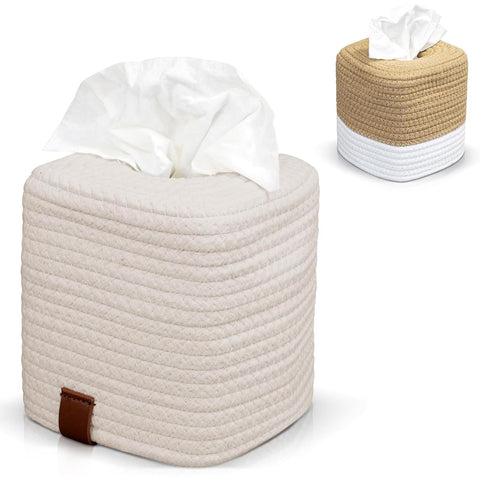 Rarapop Stylish Cotton Tissue Box Cover - A Beautiful Holder Instantly Covers Your Square Tissue Boxes