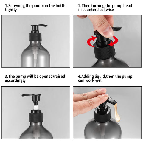 2 Pcs Pump Bottle Dispenser, 500ML/17oz Refillable Empty Press Pump Bottles, Plastic Liquid Soap Dispenser Storage Holder Container for Lotions