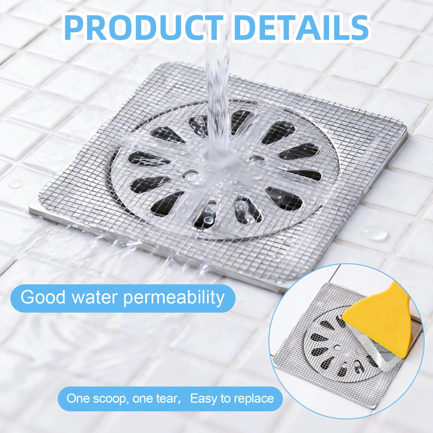 Disposable Hair Stopper for Shower Drain, 60Pcs Bathroom Sink Drain Strainer Hair Catcher Protector Flat