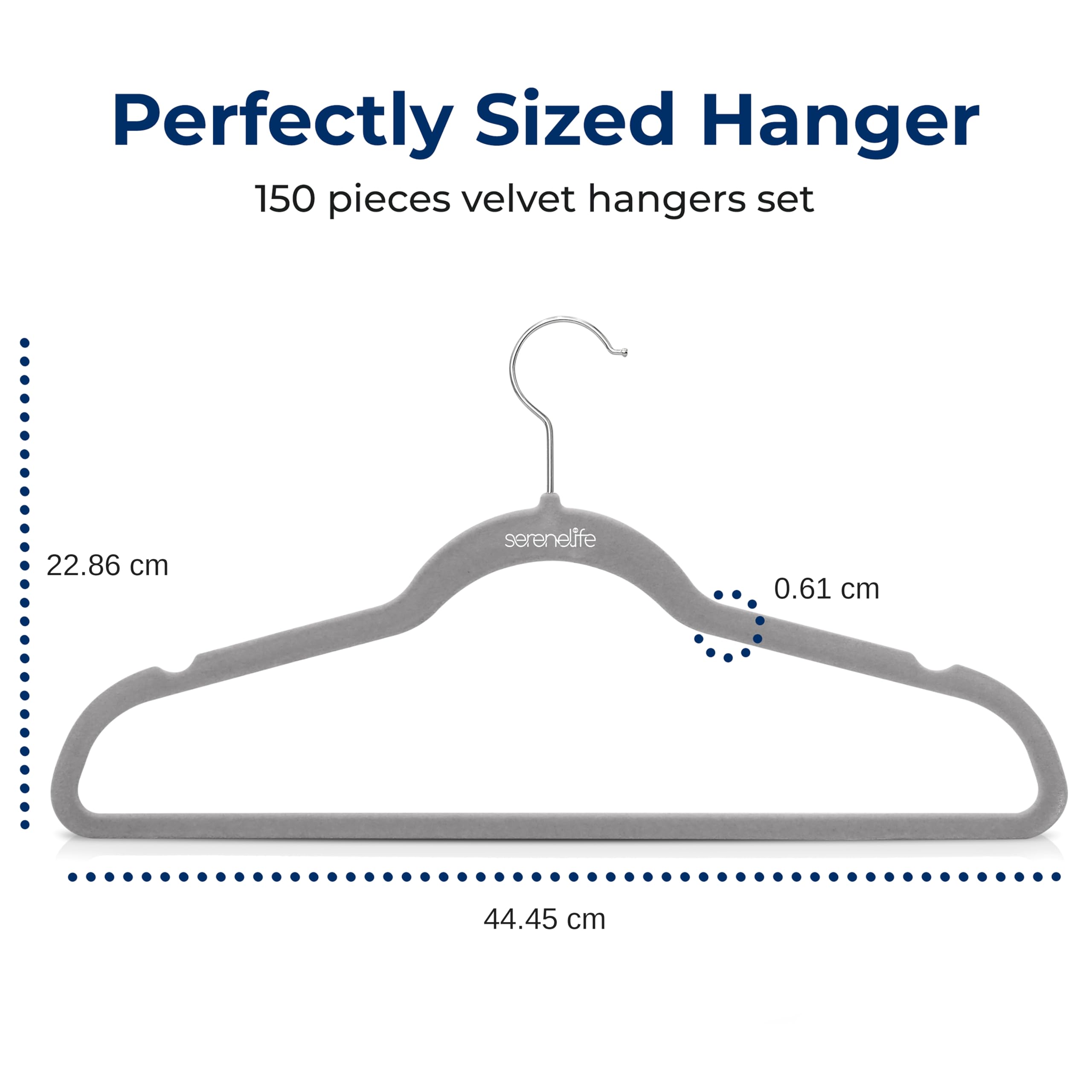 SereneLife Velvet Hangers, Gray, 150-Pack - Non-Slip Adult Coat Hangers