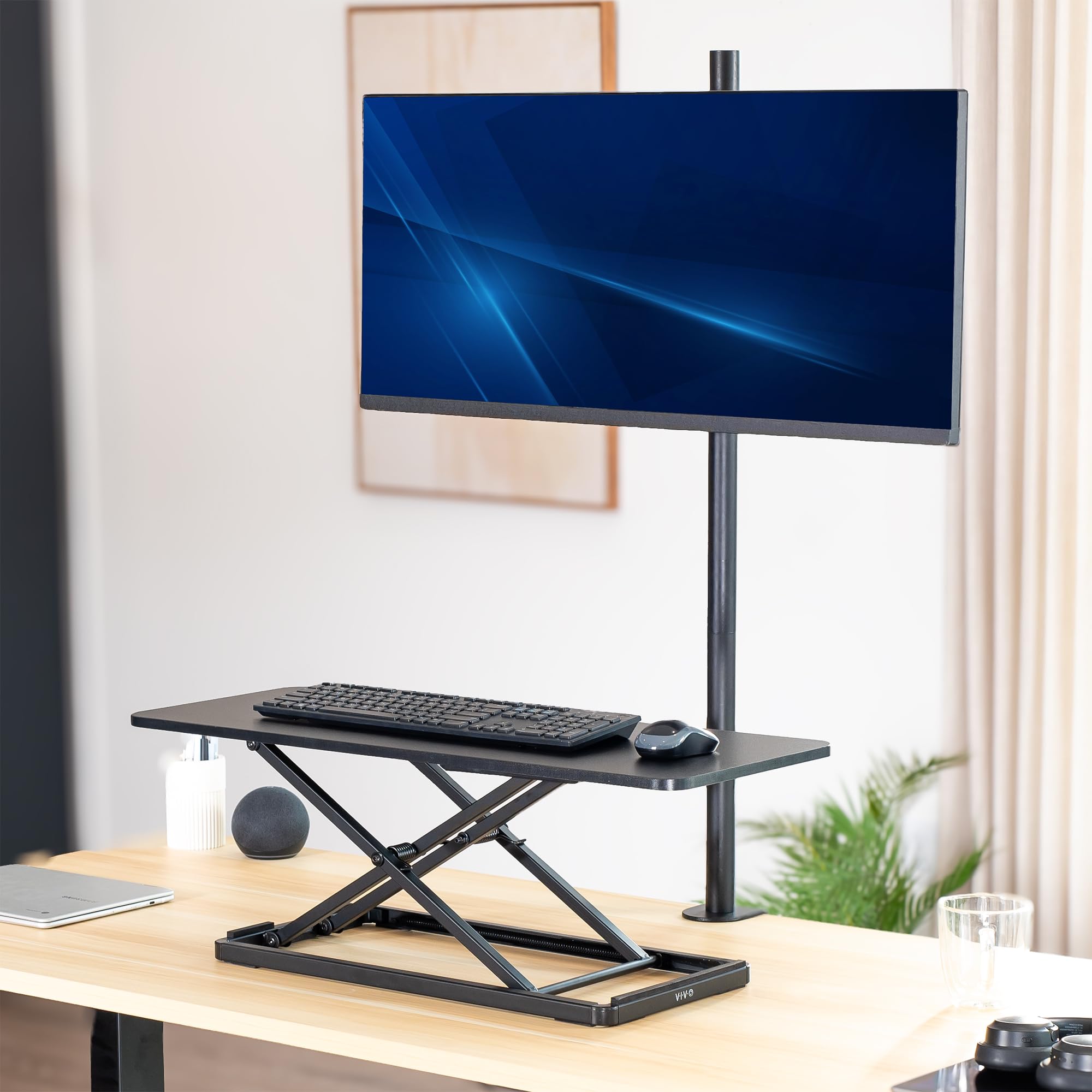 VIVO Single Top 30 inch Scissors Lift Keyboard and Mouse Riser, Height Adjustable Laptop Desk, for Ergonomic Sit Stand Workstations, Black, DESK-V030A