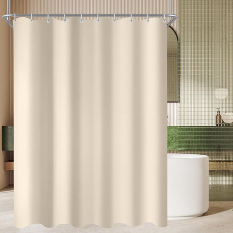 Lerores Shower Curtain, 160 x 200 cm, Beige, Weighted Hem, Anti-Mould Textile, Water-Repellent, Washable Polyester Fabric Bath Curtains for Bathroom