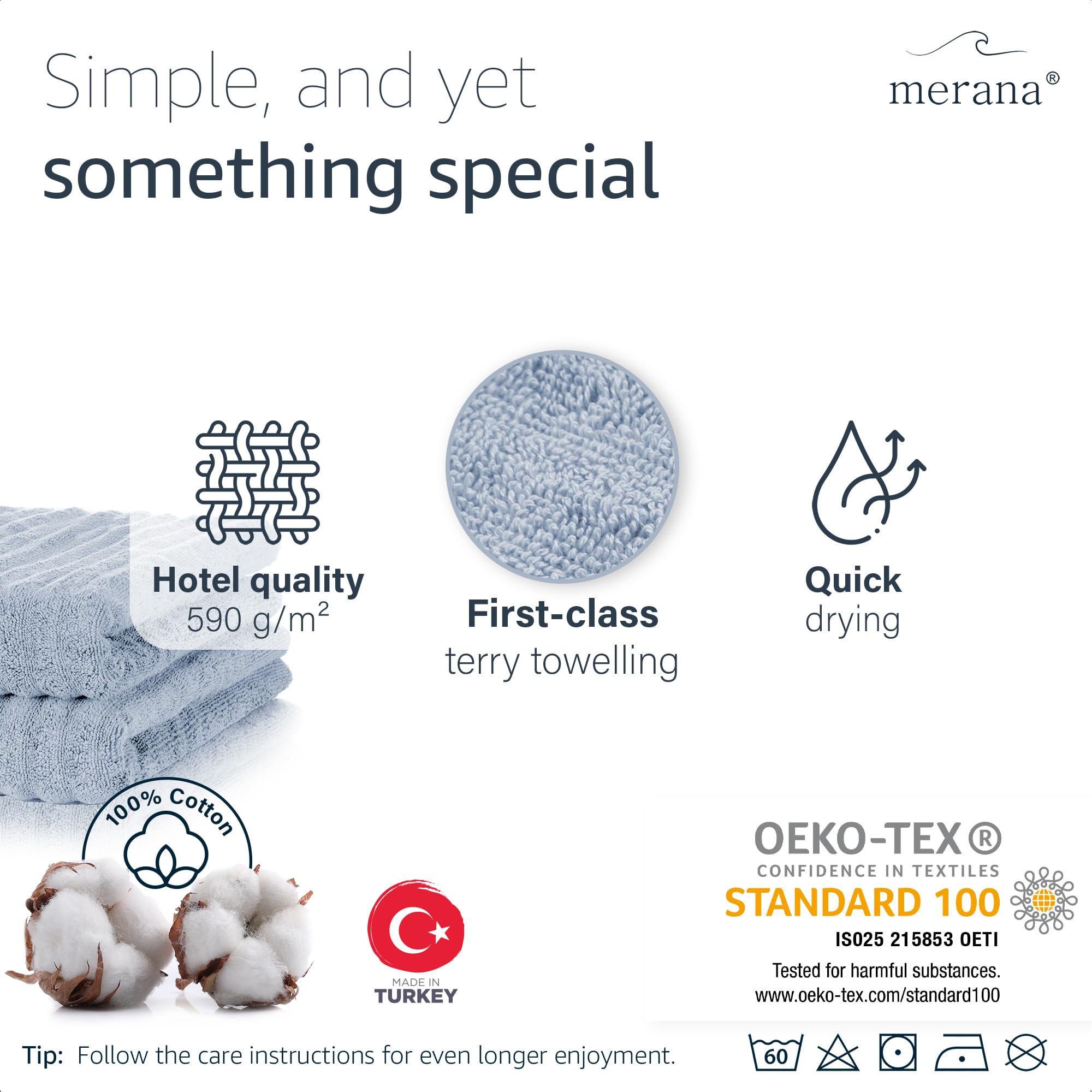 Merana OSLO towel set | quick-drying, soft & lint-free | terry luxury quality | 100% cotton terrycloth | OEKO-TEX | 590 GSM | gift set | Light blue