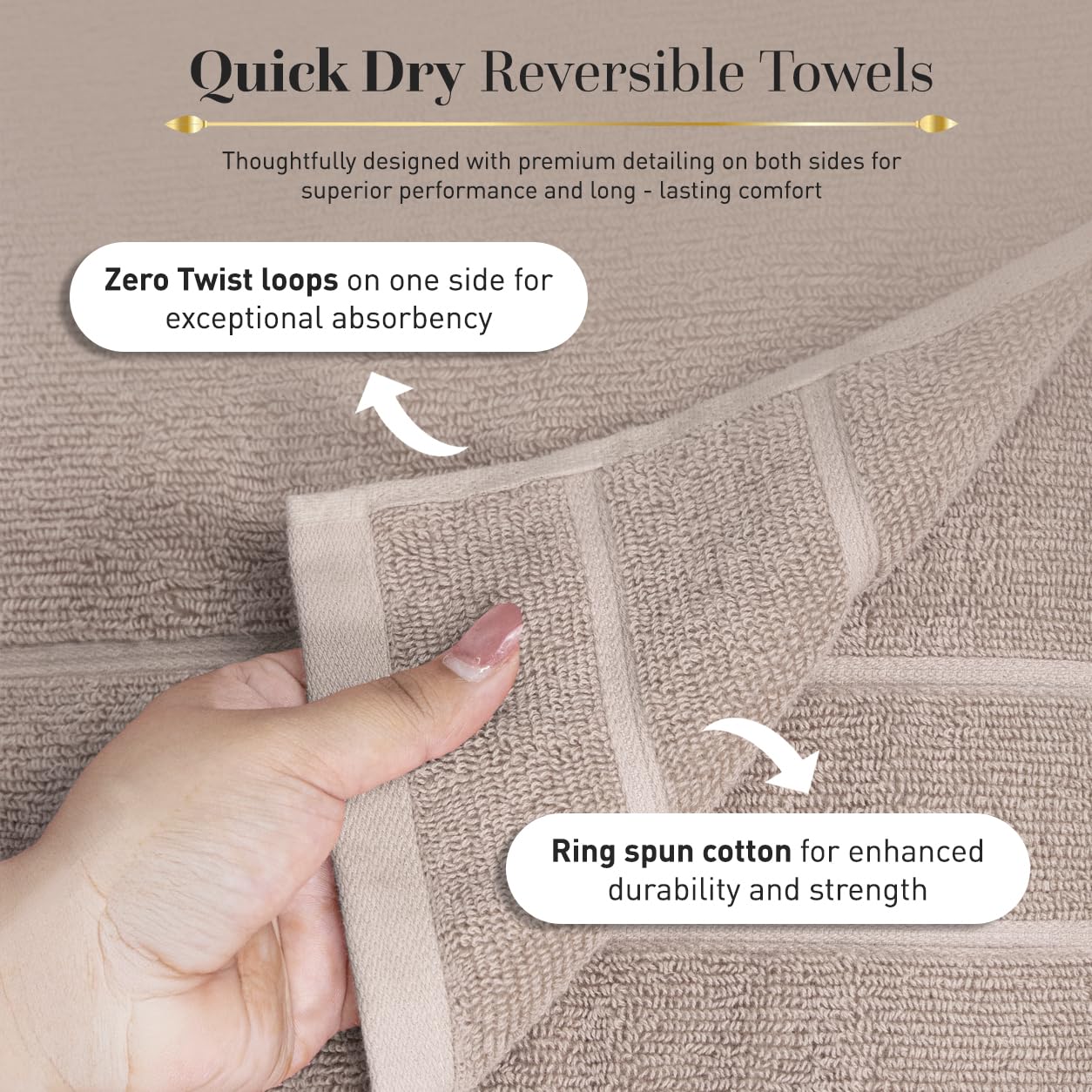Hand Towels Set of 6 Quick Dry |100% Cotton I Zero Twist | OEKO-TEX | Beige