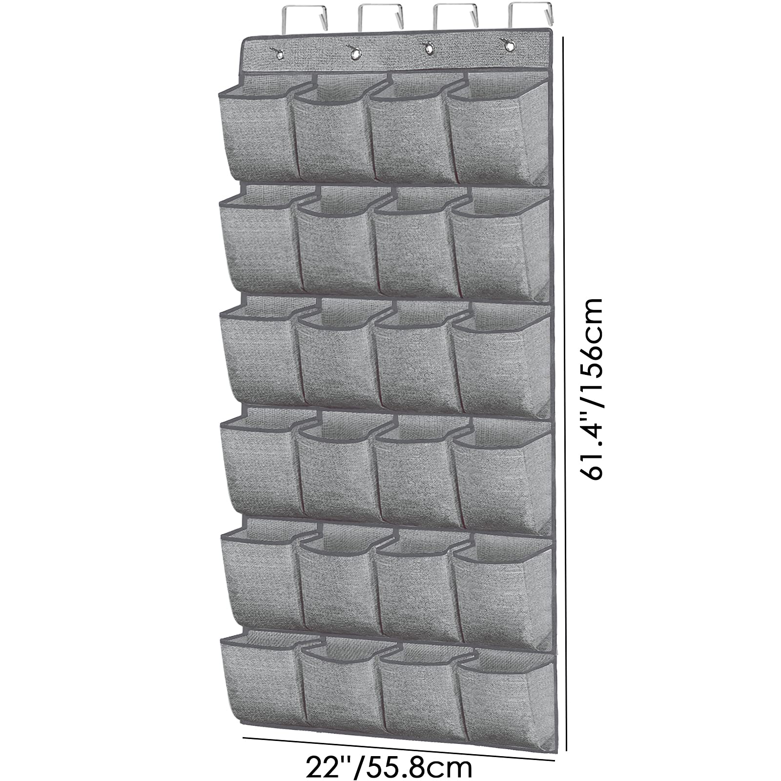 Over the Door Shoe Organizer,Hanging Shoe Holder with 24 Extra Large Fabric Pockets for Storage Men Sneakers,Women High Heeled Shoes,Slippers Grey