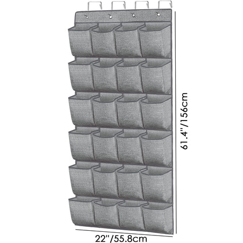Over the Door Shoe Organizer,Hanging Shoe Holder with 24 Extra Large Fabric Pockets for Storage Men Sneakers,Women High Heeled Shoes,Slippers Grey
