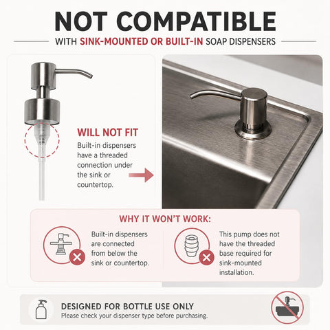 Soap Dispenser Pump Head Replacement 28mm Stainless Steel Brushed