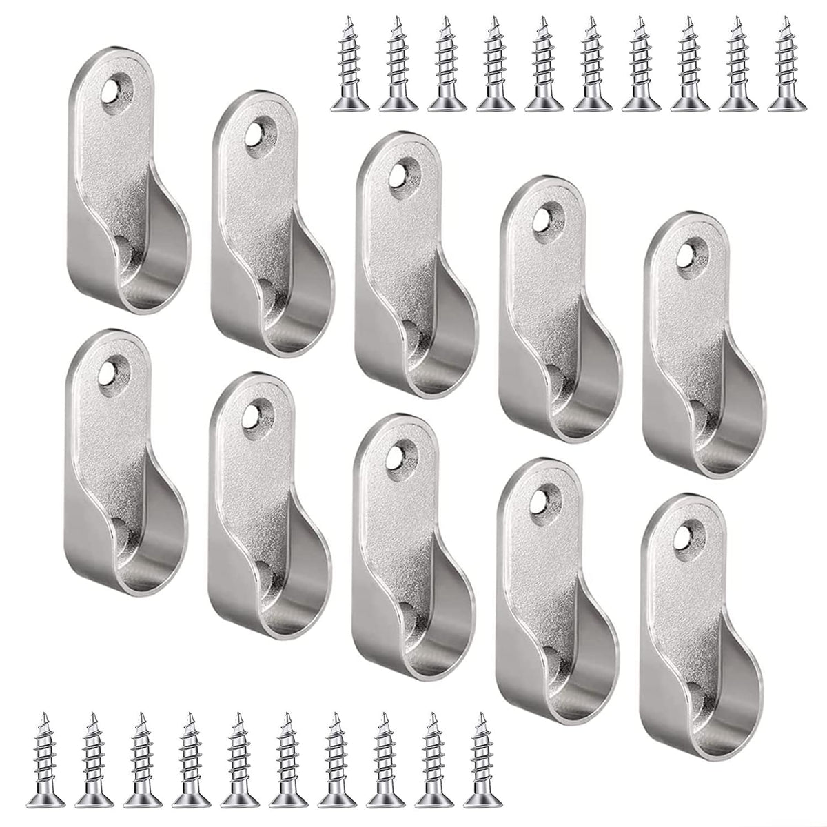 iTYOOS 10 Pieces Wardrobe Rail Fittings With 20 Pieces Screws, Zinc Alloy Oval Closet Rod End Supports