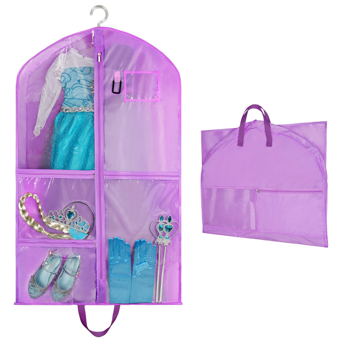 OSDUE Clothes Covers, 40 inch WaterproofHanging Garment Bags with 5 Zipper Pocket and ID Slot Pockets Foldable Kids Dance Costume Garment Bag Travel