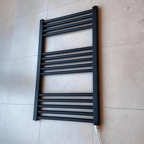 Greenedhouse 400w x 800h Black Electric Flat Heated Towel Rail Bathroom Radiator