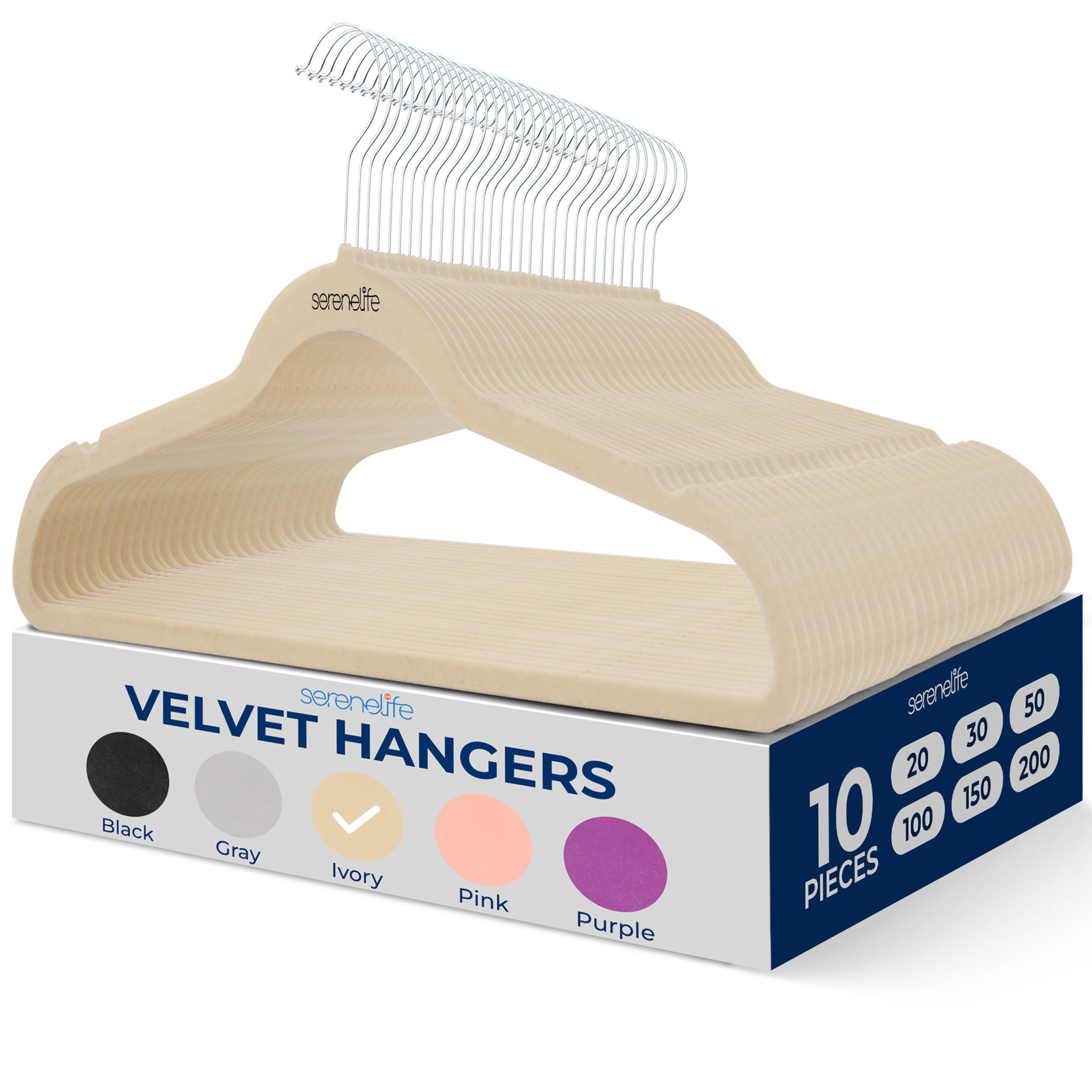 SereneLife Velvet Hangers 10 Pcs, Non Slip Heavy Duty Hanger Set with 360° Swivel Hook, Smooth Velvet Finish to Protect Fabric, Lightweight