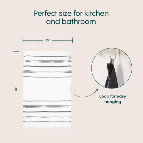 WETCAT Turkish Hand Towels with Hanging Loop, Set of 2 (20" x 30") 100% Turkish Cotton, Pre-Washed, Quick Drying, for Kitchen or Bathroom