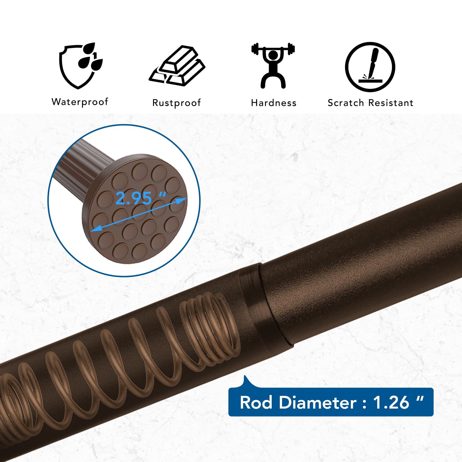 Tension Shower Curtain, Spring Shower Tension Curtain Rod, Closet Rod, for Windows or Shower, Rust Resistant Easy to Install, Umimile (Brown, 51-145”)