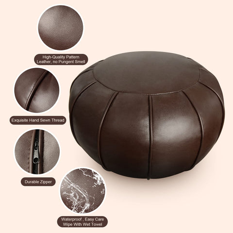 Louis Donné Premium Artisanal Leather Pouffe, Handmade Unstuffed Ottoman Pouf Cover, Footstool