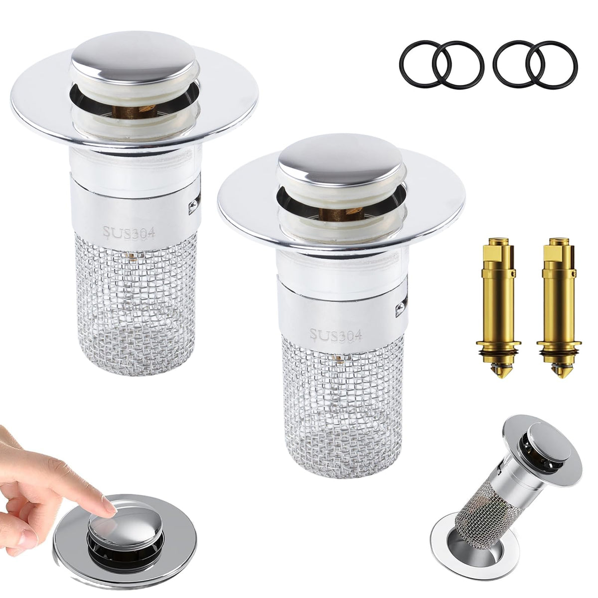2Pcs Sink Plugs Strainer Drain Strainer Pop Up for 34-40mm Drain Hole