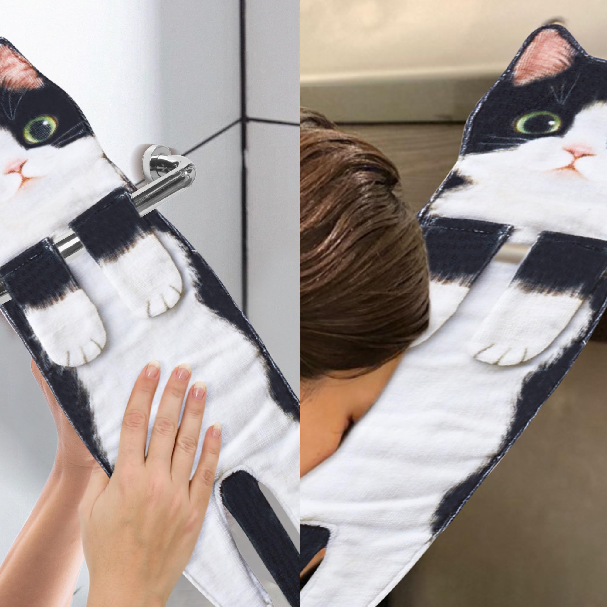Funny Cat Hand Towels for Bathroom Kitchen, Hanging Decor Gifts for Women