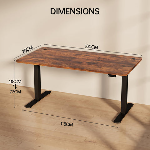 Homall Electric Height Adjustable Desk, Adjustable Height Office Desk with USB Ports, 160x70cm, Home Office with Splice Board, Rustic Brown