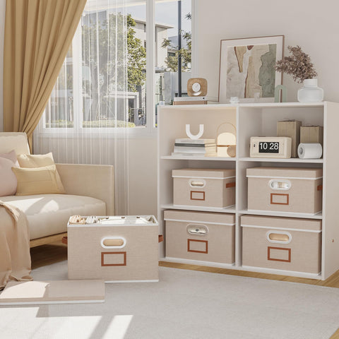 OUTBROS 3 Set Storage Boxes with Lids, Organiser Box 26×20×17cm, Beige