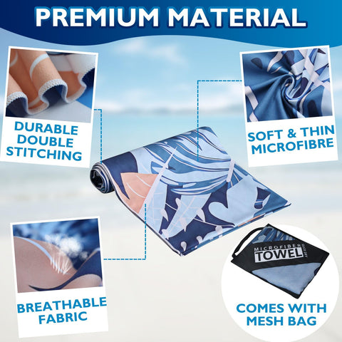 Beach Towels For Adults Extra Large - 2 Pack 200x90cm Lightweight microfibre beach towel with Mesh Bags