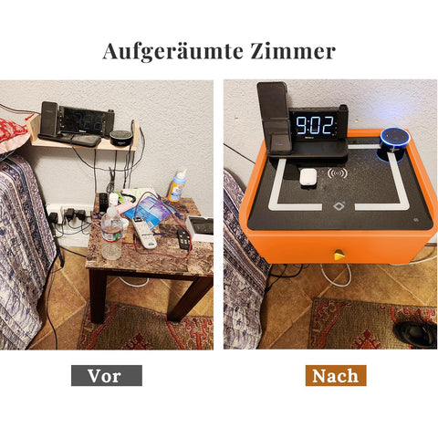 ihomemore Bedside Table with Charging Function Bedside Table Hanging Sleeping Options for Young People Orange