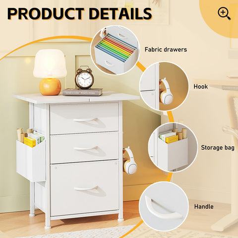 CAIYUN Filing Cabinet with 3 Fabric Drawers, Mobile File Cabinet on Wheels & Adjustable Feet, Rolling Under Desk Cabinet