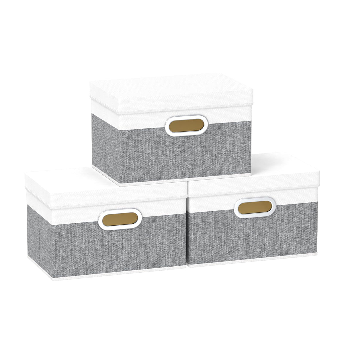 Yawinhe Storage Bins with Lids and Handles 3 Pack,32x23x20cm,White/Greyy