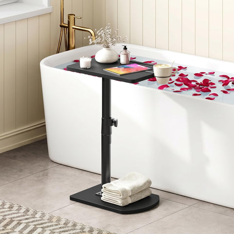HOOBRO C Shaped Side Table, Height Adjustable Bedside Table, 360° Rotating Sofa Table Laptop Tables with Detachable Cup Holder and Tablet Slot
