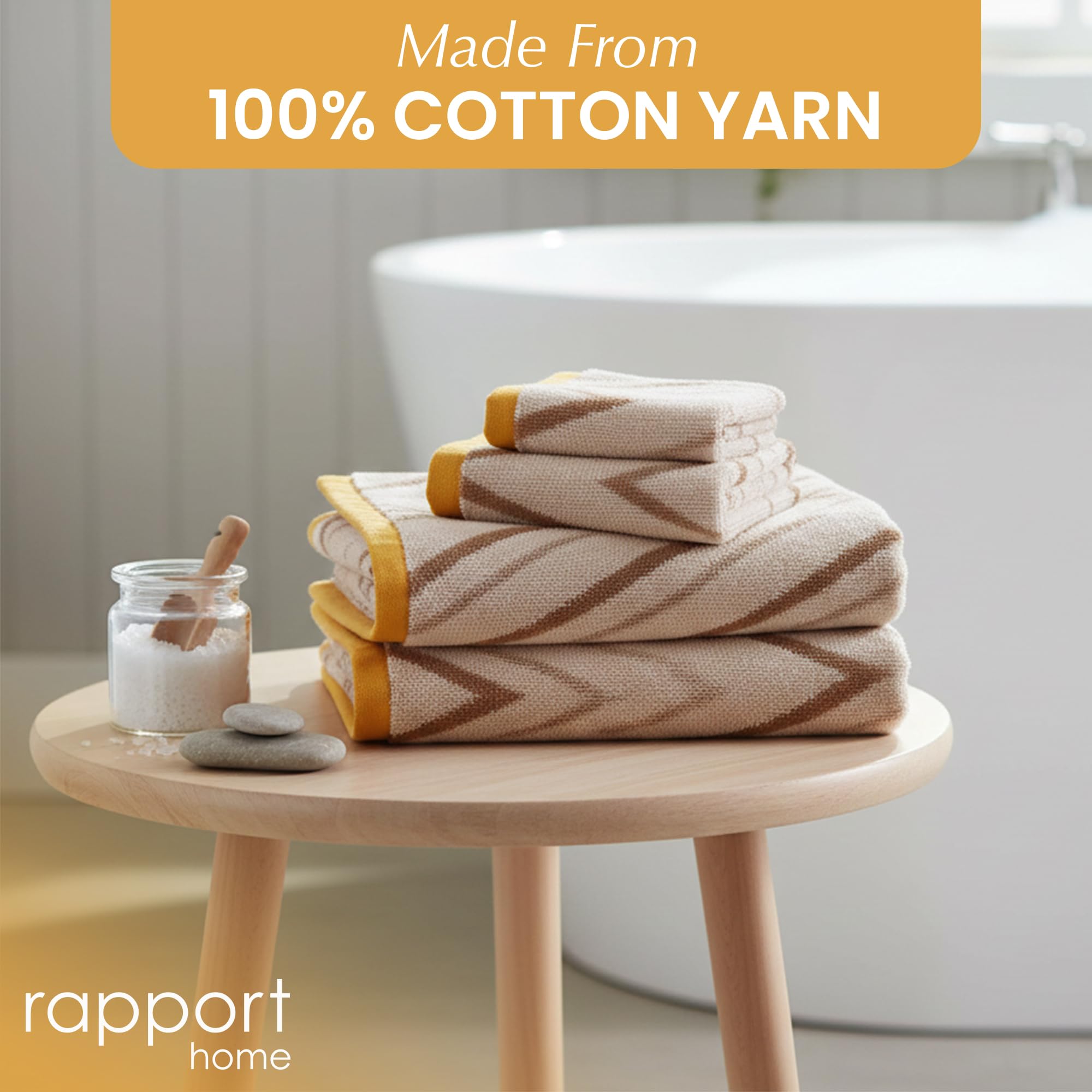 Rapport Home Helix 6-Piece Towel Bale | Luxurious 100% Cotton 500GSM Set for Soft Absorbent Comfort, Quick-Dry Use and Elegant Bathroom Style