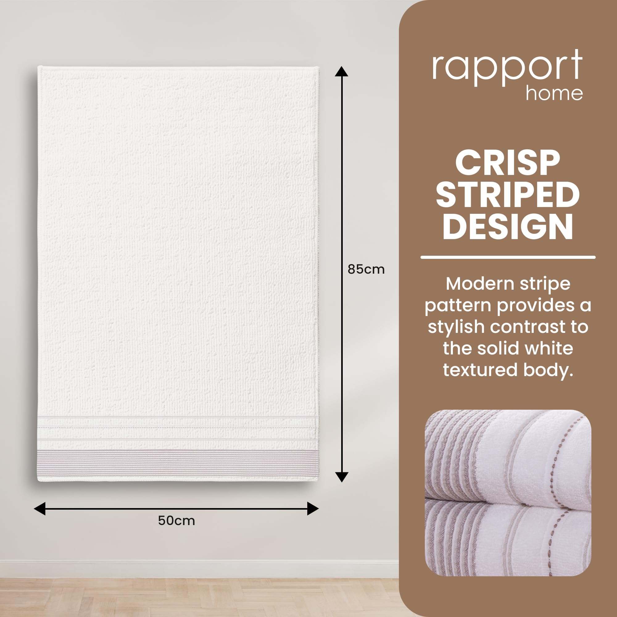 Rapport Home 2-Pack Dakota Stripe Hand Towels | 50x85cm | 100% Cotton | 500GSM | Absorbent & Soft Bathroom Towel Set | Oeko-Tex Certified | Natural