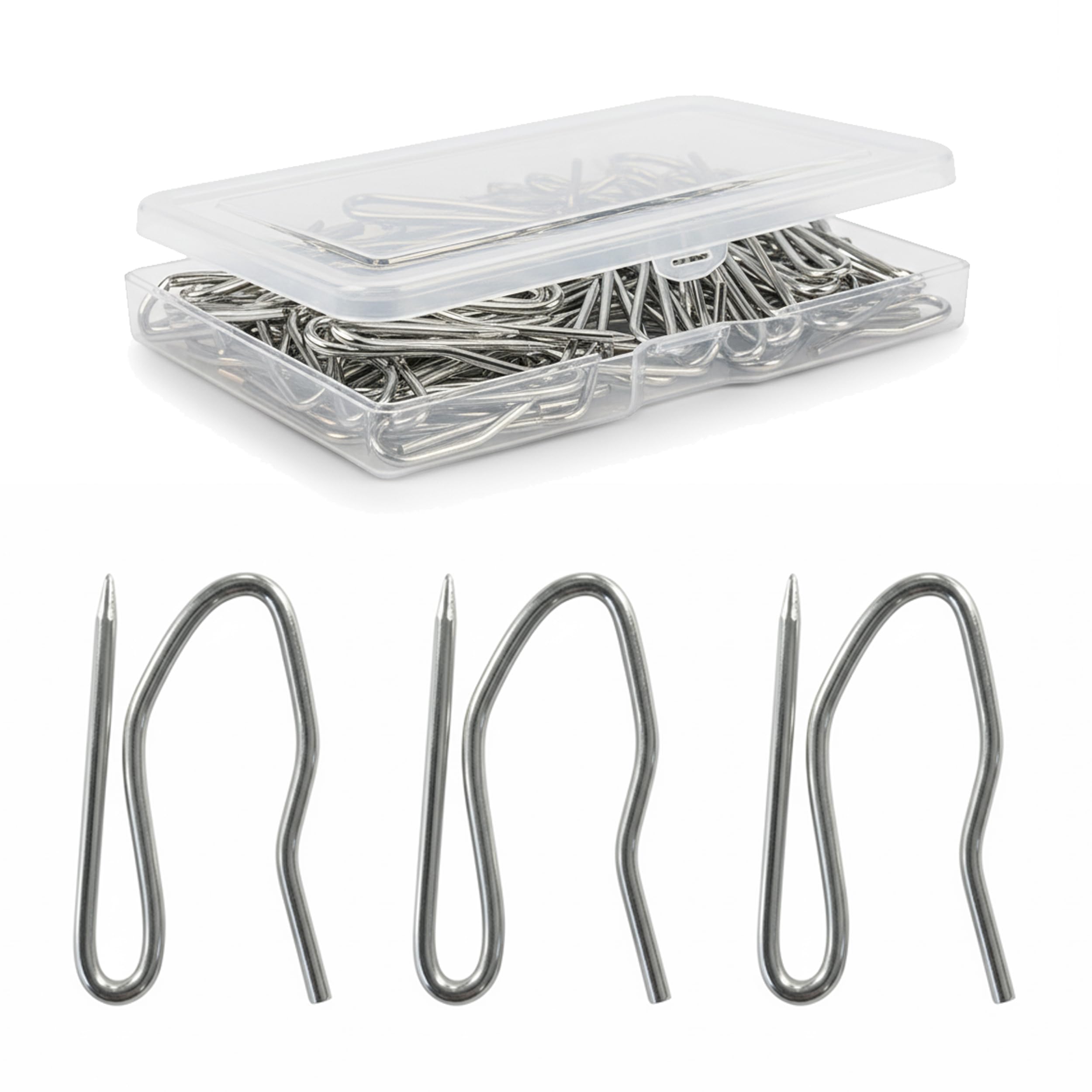 Metal Curtain Hooks - Heavy Duty Zinc Pin Hooks, 50 Pack Curtain Pins for Pencil Pleat & Pinch Pleat Heavy Lined Curtains, Heading Tape, Tracks
