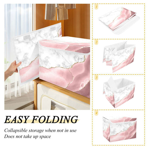 Mnsruu Storage Boxes with Lids, Rose Gold Marble Gilt Large Storage Basket Organizer Shelves Cube Bin Toy Clothes Underbed