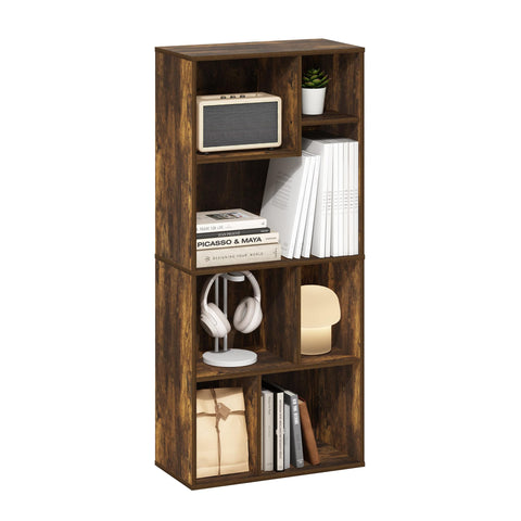 Furinno DALY Book Shelf, 7-Cube Bookshelf, Cube Storage Organizer Bookcase with Irregular Compartments, 24.1 x 48.0 x 106.9 cm, for Living Room