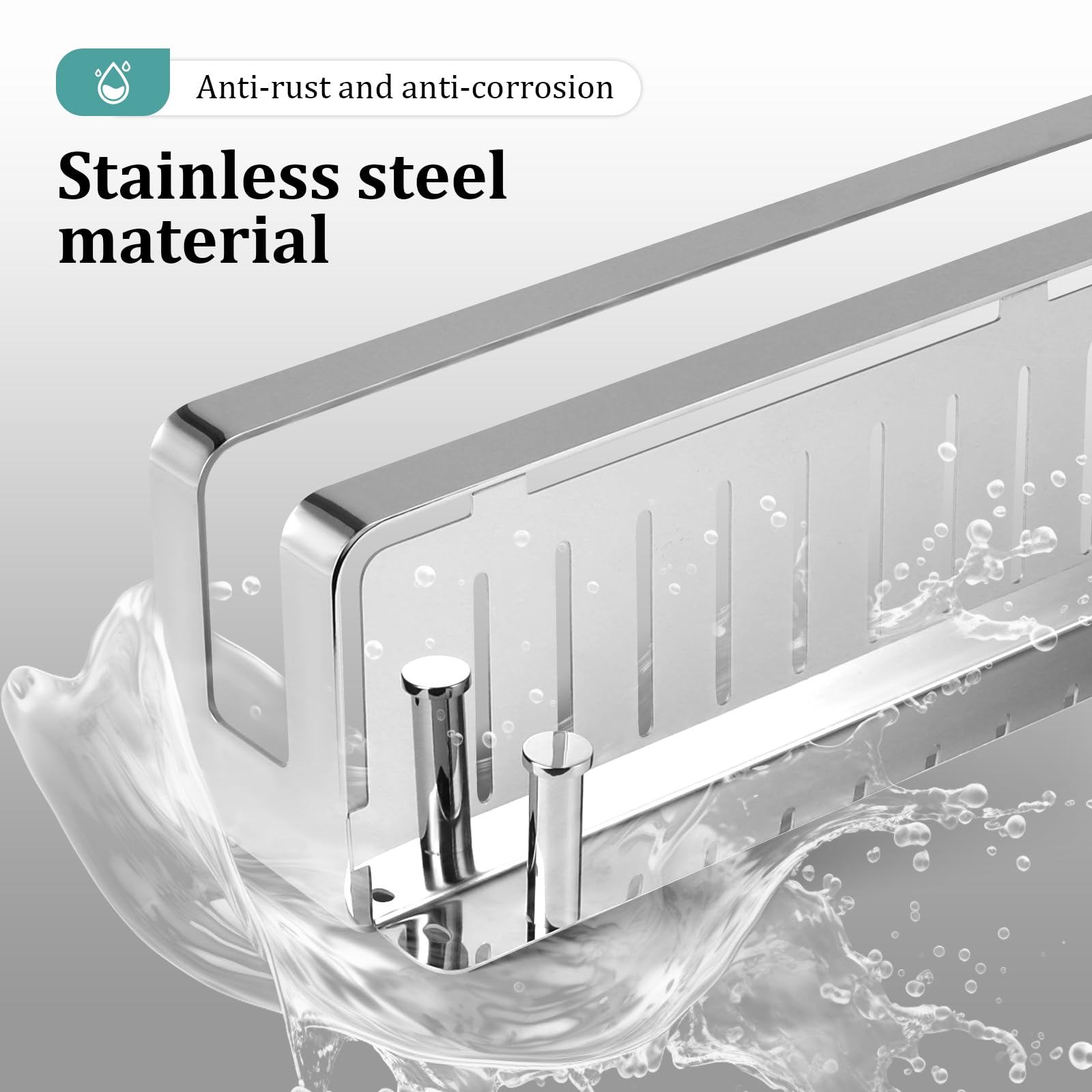 RYing Shower Caddy,Wall Mounted Shower Shelf with Hooks, Stainless Steel lavatory Organiser for Shampoo and Bath Gel,Chrome (30cm)