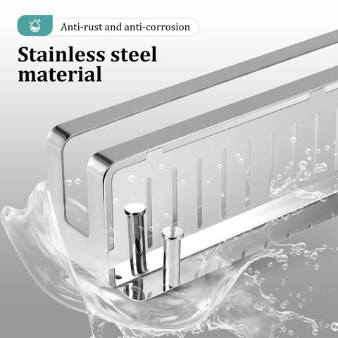 RYing Shower Caddy,Wall Mounted Shower Shelf with Hooks, Stainless Steel lavatory Organiser for Shampoo and Bath Gel,Chrome (30cm)