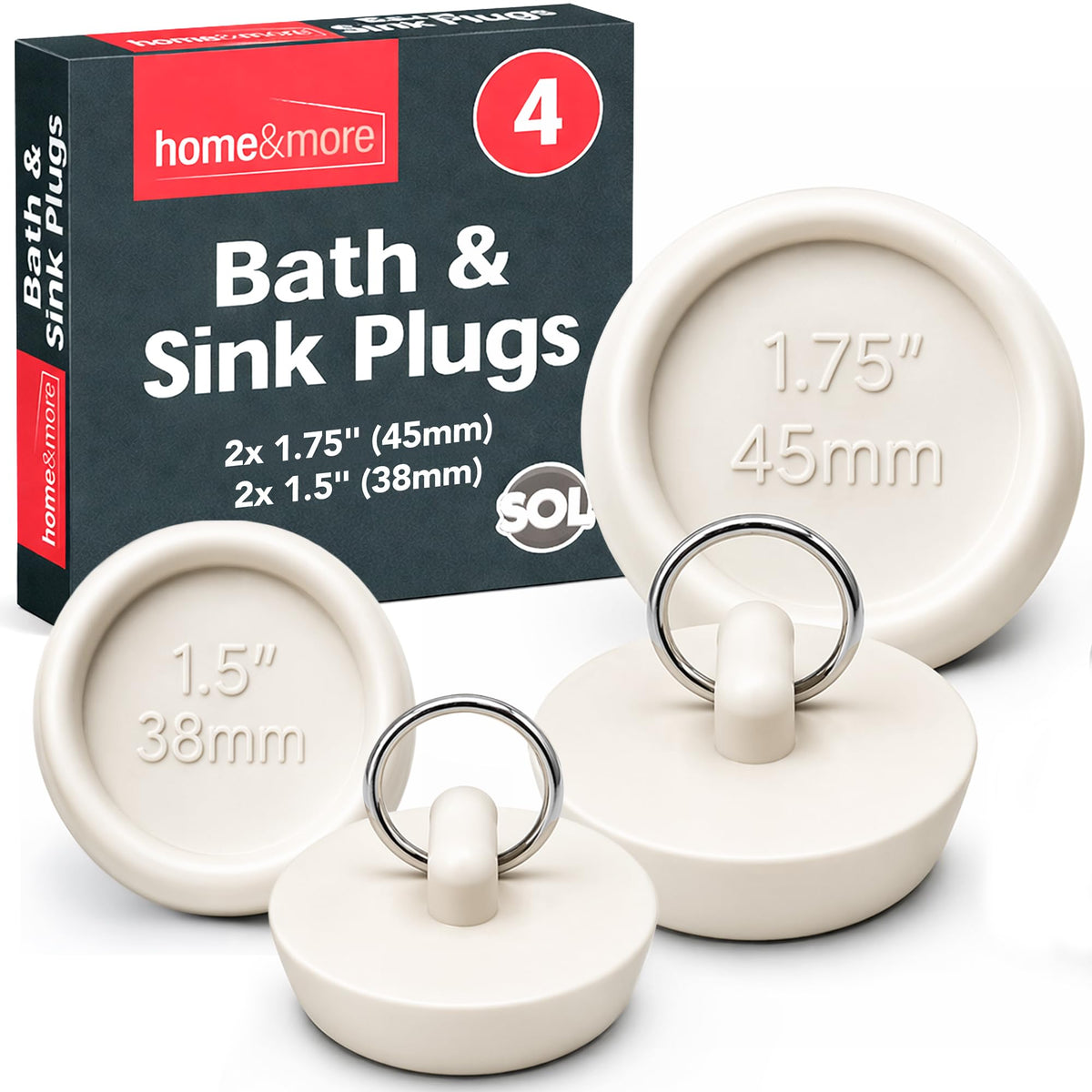 SOL 4pk Rubber Bath Plug UK - Bathroom Sink Plugs - Bathroom Plug