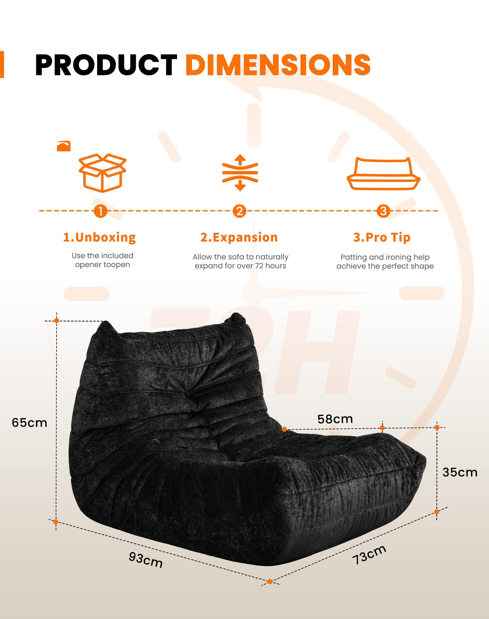 Boneless Floor Sofa - No Assembly Required Couch in a Box, Armless Small Accent Chair in Soft Shiny Fleece,Bean Bag Chair for Living Room, Bedroom