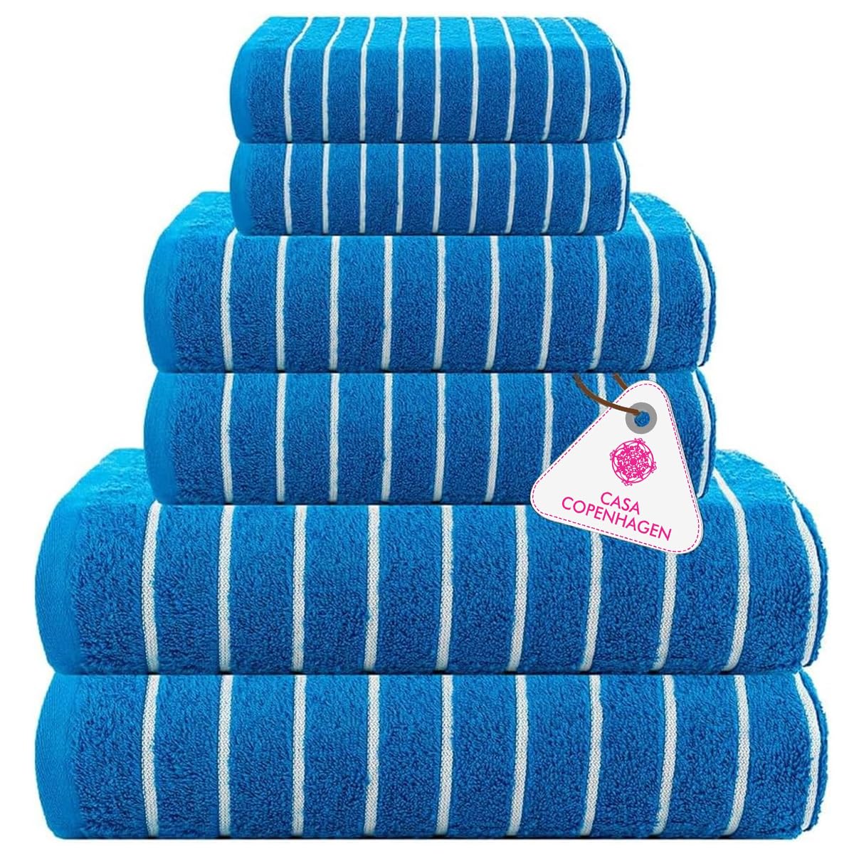 CASA COPENHAGEN Ecstatic 6-piece towel set, 600 GSM Electric Blue, 2 bath towels, 2 hand towels, 2 washcloths, designed in Denmark