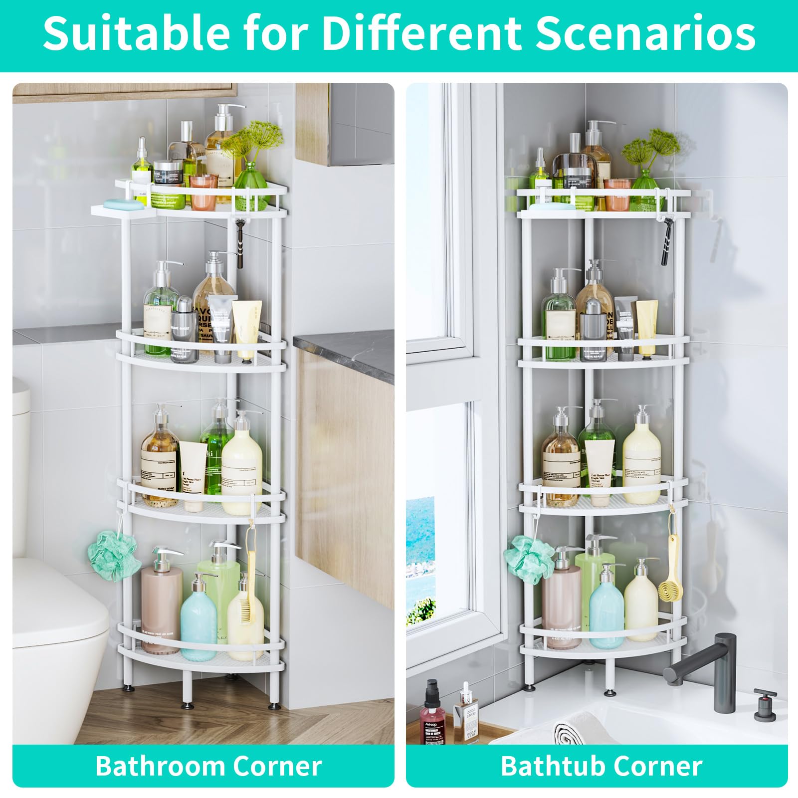 HapiRm Freestanding Shower Caddy Corner - 3 Tier Adjustable Feet Shelves
