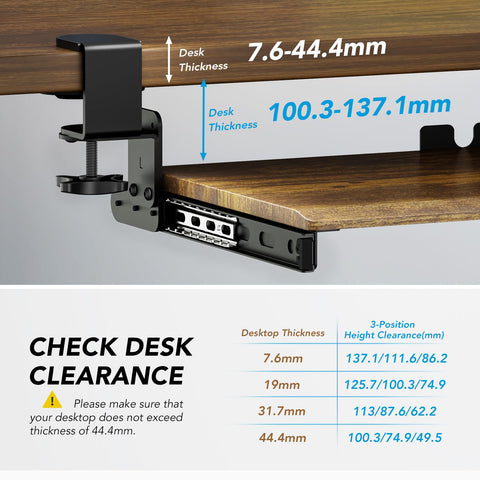 Keyboard Tray Under Desk Pull Out with Extra Sturdy C Clamp Mount System, 694 (838 mm Including Clamps) x 300 mm Slide-Out Platform Computer Drawer