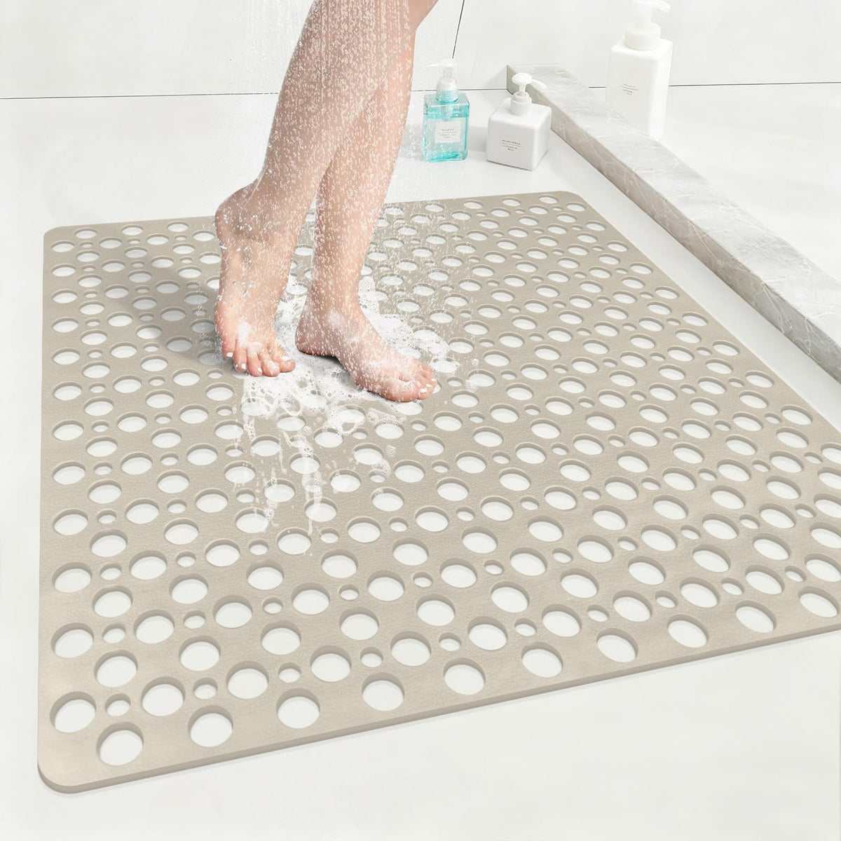 Anti Slip Shower Mat with Suction Cups,70x70cm Quick Drain TPE Non Slip Shower Mats for Inside Shower,Large Bath Mat for Shower Soft on Feet