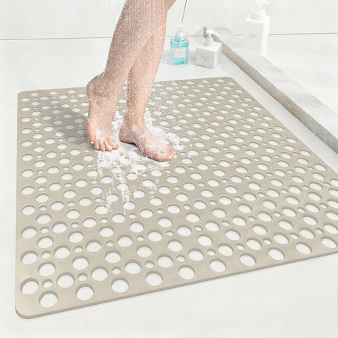 Anti Slip Shower Mat with Suction Cups,70x70cm Quick Drain TPE Non Slip Shower Mats for Inside Shower,Large Bath Mat for Shower Soft on Feet
