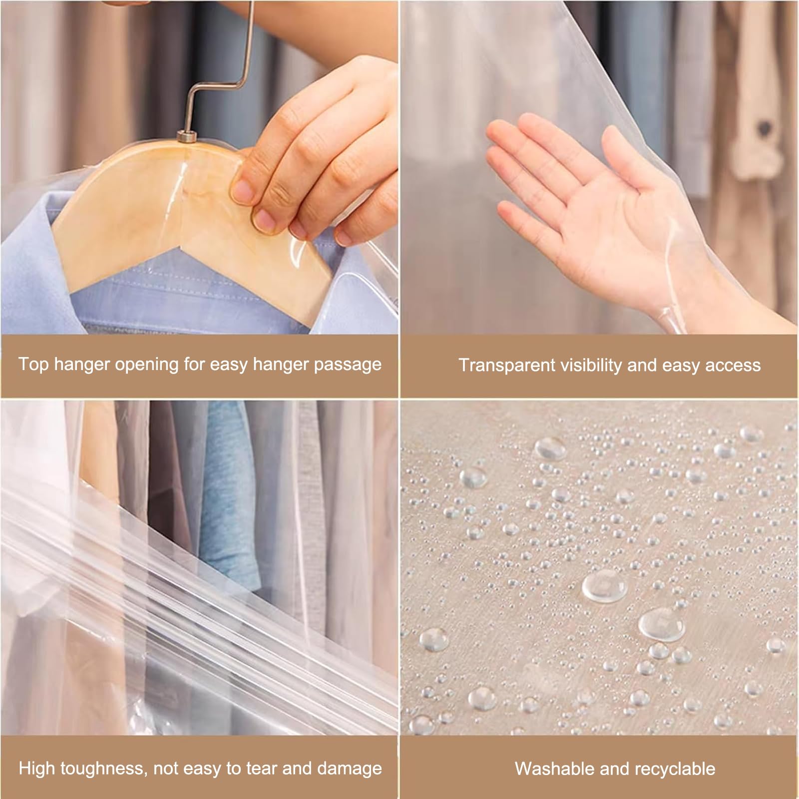 Plastic Garment Bags, 30 Pack Dry Cleaning Bags, Clear Clothes Covers, Dust Proof Garment Protector Covers, Garment Bags