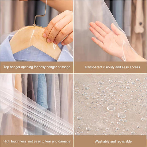 Plastic Garment Bags, 30 Pack Dry Cleaning Bags, Clear Clothes Covers, Dust Proof Garment Protector Covers, Garment Bags